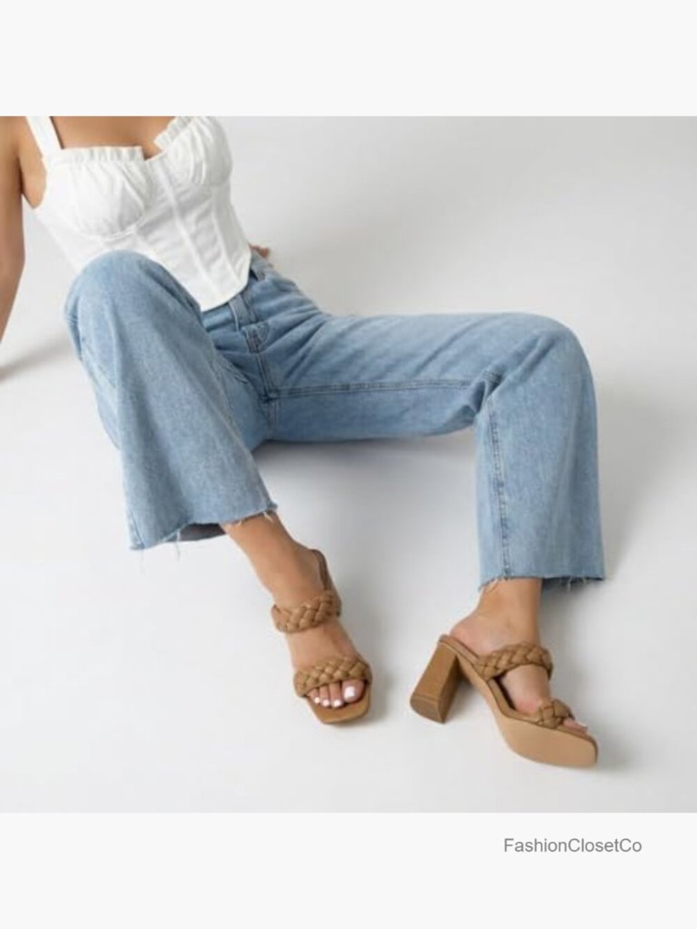 Braided Block Heel Sandals with Square Toe and Memory Foam - Picture 6 of 7
